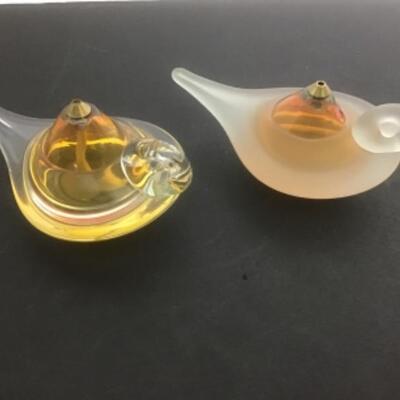 S - 1174 Pair of Artisan Signed Canadian Glass Oil Lamps