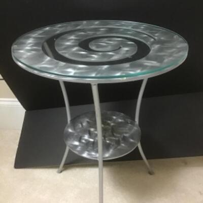 S - 1180  Aluminum Swirl Style Glass Top Table 
