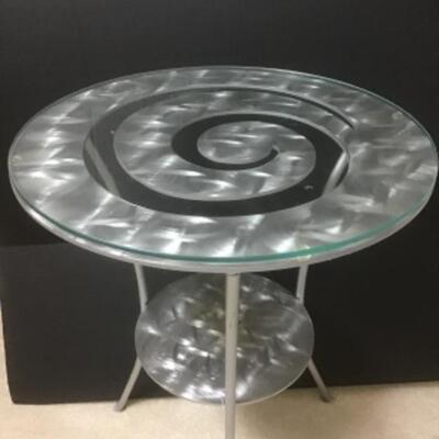 S - 1180  Aluminum Swirl Style Glass Top Table 
