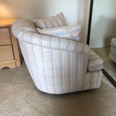 Lot 11. Upholstered armchair with matching pillows (27â€H x 30â€W x 36â€D)--WAS $45â€“NOW $22.50 