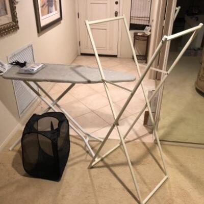 Lot 127. Ironing board and cover, laundry bag, iron, clothing rack--WAS $25â€“NOW $12.50