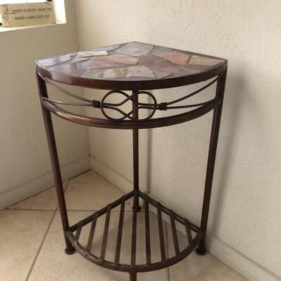 Lot 130. Corner table with tile top (24â€ x 13â€)---WAS $45â€”NOW $22.50 