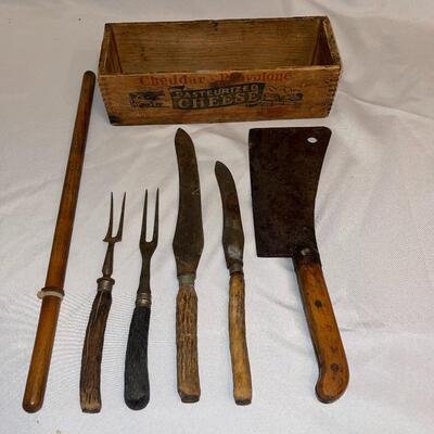 Lot 14 - Wooden Kitchen Utensils and Cheese Box