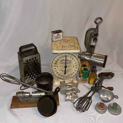 Lot 15 - Vintage Scale, Spice Bottles, Utensils, and More