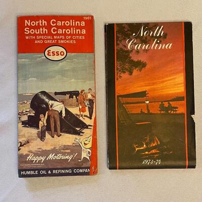 Lot 19 - Vintage North Carolina Books, Maps, and Flags & Carlson Watercolor