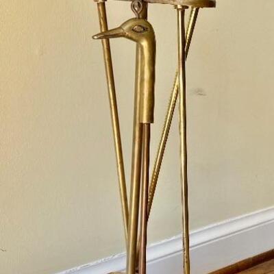 Hollywood Regency Brass Duck Head Fireplace Tools