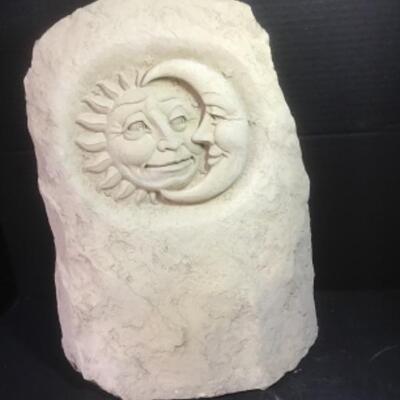 O - 1193. Concrete Hand-carved Sun/Moon  Sculpture 