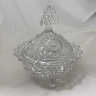 .143. VINTAGE | Heavy Crystal | Fleur-de-lis Covered Candy Dish