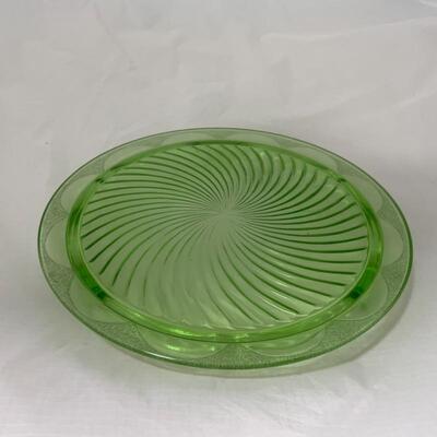 .147. VINTAGE | Green Swirl Depression Glass | Cake Plate | Chop Plate