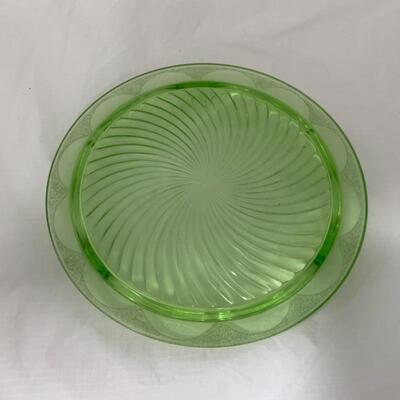 .147. VINTAGE | Green Swirl Depression Glass | Cake Plate | Chop Plate