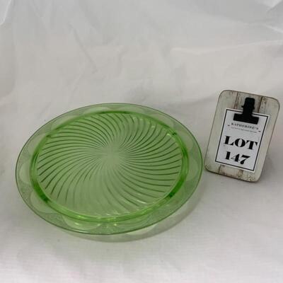 .147. VINTAGE | Green Swirl Depression Glass | Cake Plate | Chop Plate