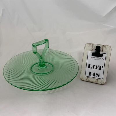 .148. VINTAGE | Green Swirl | Handled Sandwich Platter