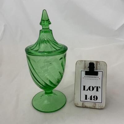 .149. VINTAGE | Duncan Miller | Spiral Flutes Footed Covered Candy Dish