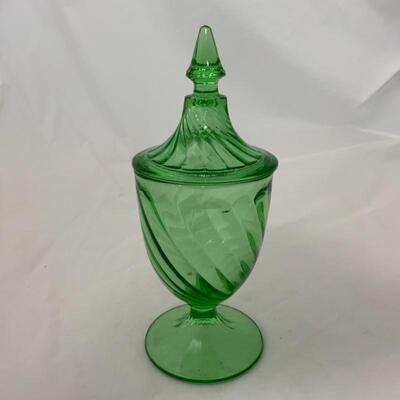.149. VINTAGE | Duncan Miller | Spiral Flutes Footed Covered Candy Dish
