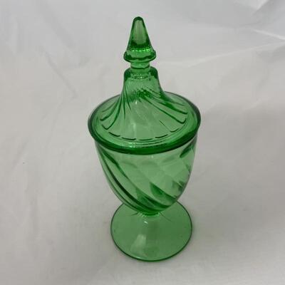.149. VINTAGE | Duncan Miller | Spiral Flutes Footed Covered Candy Dish