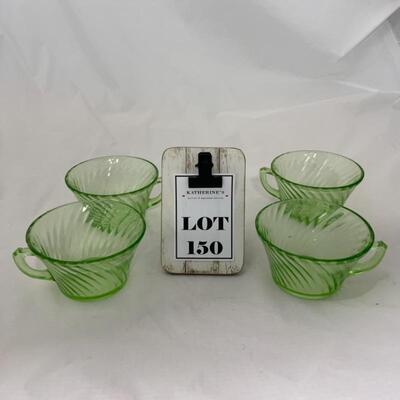 .150. VINTAGE | ANCHOR HOCKING | Green Spiral | Coffee Cups | Tea