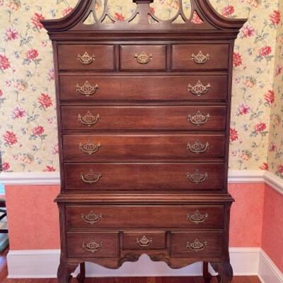 D306 Mahogany Queen Anne Style Highboy Chest by Davis Cabinet Co. 