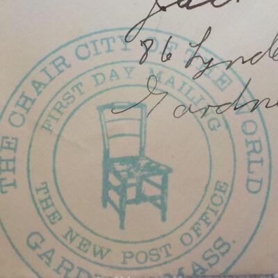 " USPS First Day Issues Covers Johnny Appleseed and Gardner Ma. Chair city".