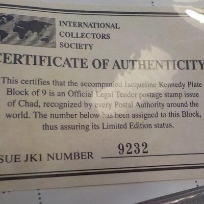 " Postal Collector stamps Jaquelyn Kennedy life in stamps/ COA."