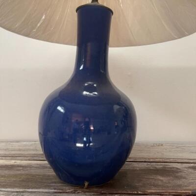 515 Vintage Navy Blue Porcelain Two Bulb Lamp
