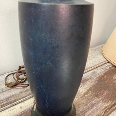 524 Antique Metal Vase Blue Green Colored Lamp 