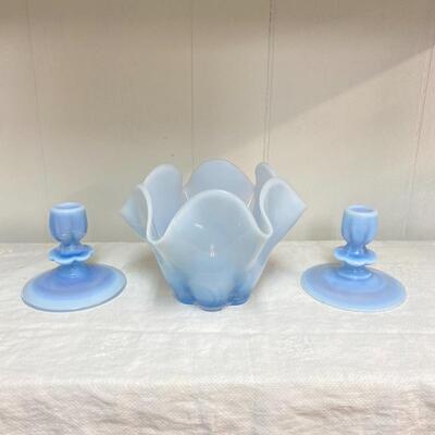 Duncan Millet Blue Opalescence Flared Bowl / Candlestick Holders
