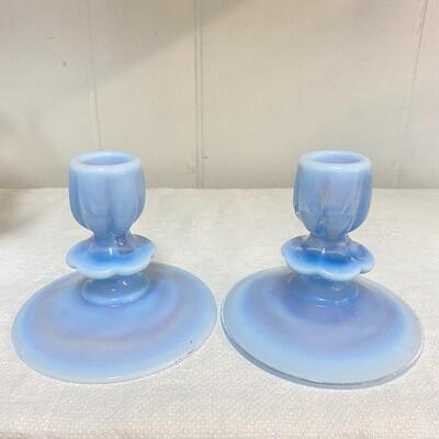 Duncan Millet Blue Opalescence Flared Bowl / Candlestick Holders