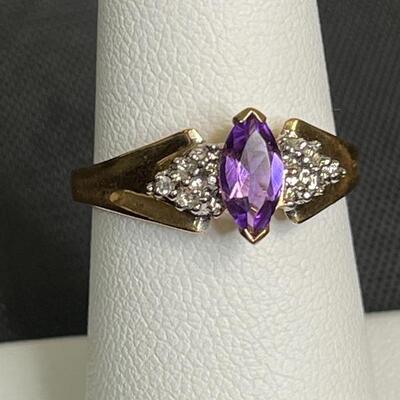 10K Gold Amethyst/Diamond Ring