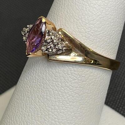 10K Gold Amethyst/Diamond Ring