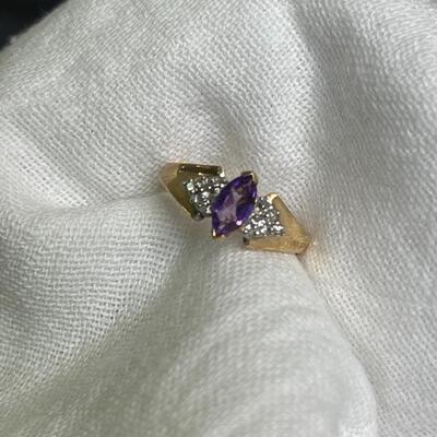 10K Gold Amethyst/Diamond Ring