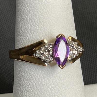 10K Gold Amethyst/Diamond Ring
