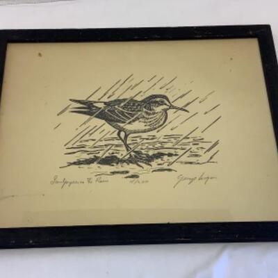 2001 George Logan Signed and Numbered Etching “Lady Piper in the Rain”