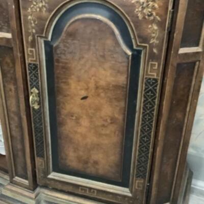 2007 Vintage Drexel Mediterranean Style Two Door Cabinet with Matching Wall Mirror 