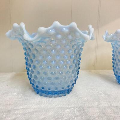 Pair of Fenton Blue Hobnail Vases