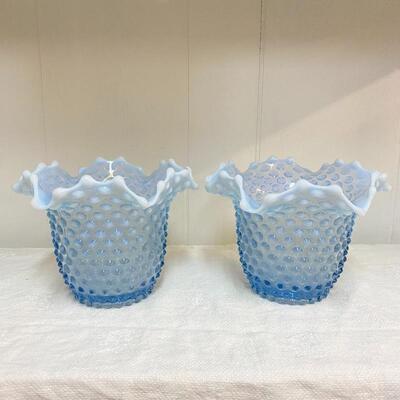 Pair of Fenton Blue Hobnail Vases