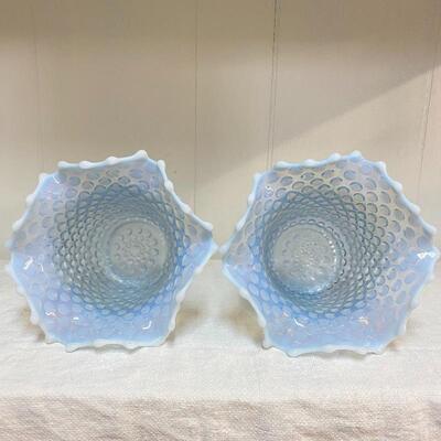 Pair of Fenton Blue Hobnail Vases