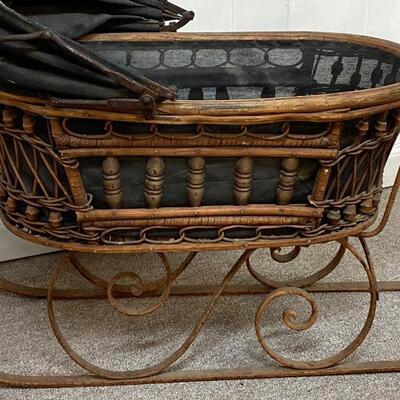 Wicker Doll Carriage Sled 