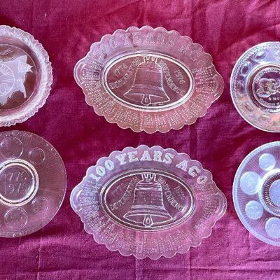 LOT 249  FROSTED CLEAR GLASS BICENTENNIAL COLLECTORS PLATES AMERICANA PATRIOTIC 
