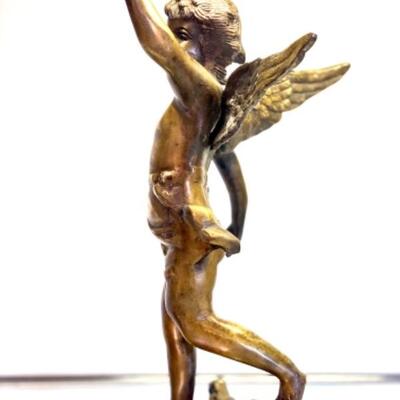 Old Bronze Sculpture of Cherub on Base 