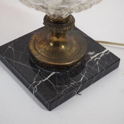 lot 68 cut crystal lamp with marble base and hung crystals