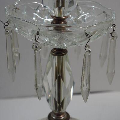 lot 68 cut crystal lamp with marble base and hung crystals