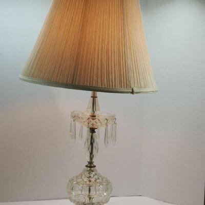 lot 68 cut crystal lamp with marble base and hung crystals