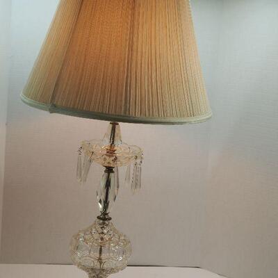 lot 68 cut crystal lamp with marble base and hung crystals
