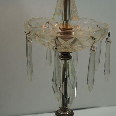 lot 68 cut crystal lamp with marble base and hung crystals