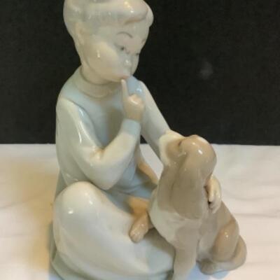2011 Lladro Boy With Dog Figurine