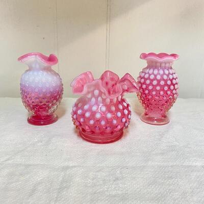 Fenton Cranberry Hobnail Mini Vase Trio