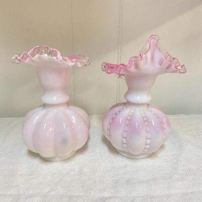 Pair of Fenton Peach Crest Vases