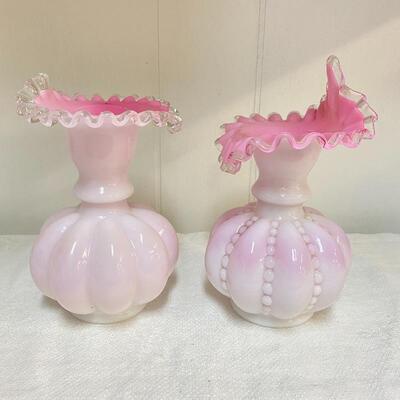 Pair of Fenton Peach Crest Vases