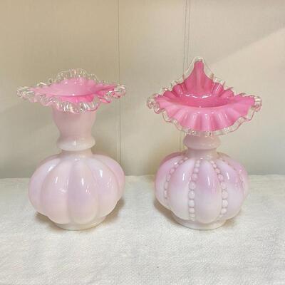 Pair of Fenton Peach Crest Vases