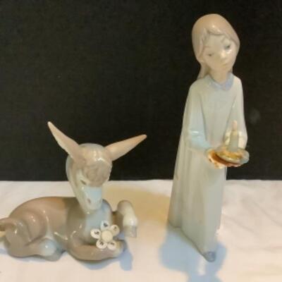 2015 Two Lladro Porcelain Figurines Donkey In Love and Girl Holding A Candle